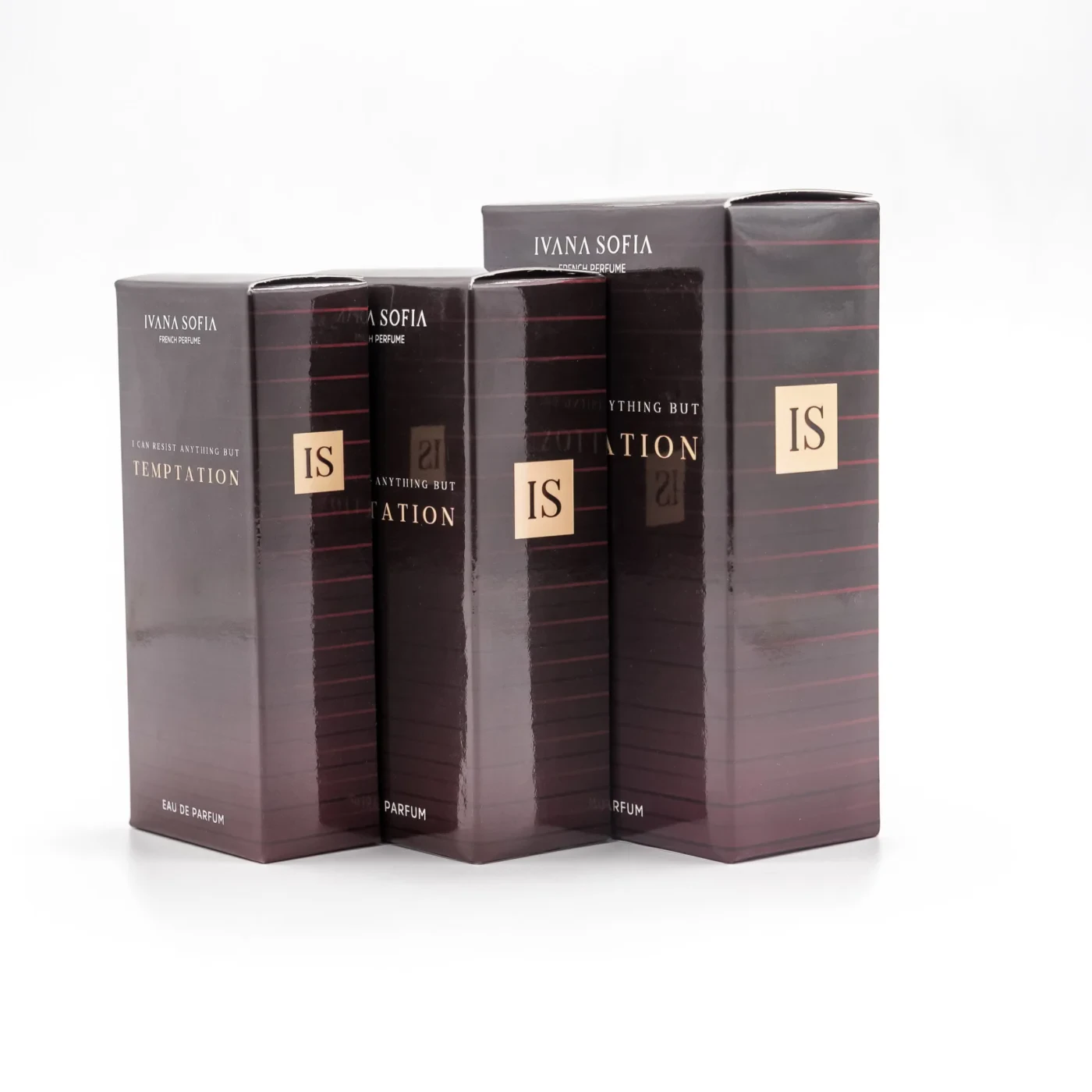 I Can Resist Anything But Temptation fragrance bottle, side view