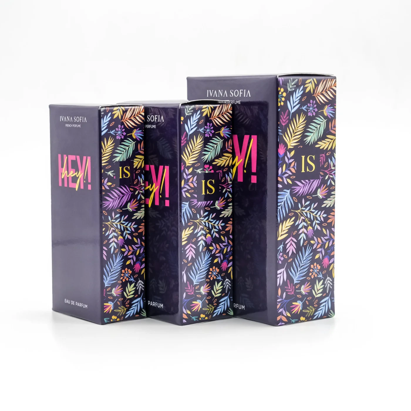 Hey! fragrance bottle, side view
