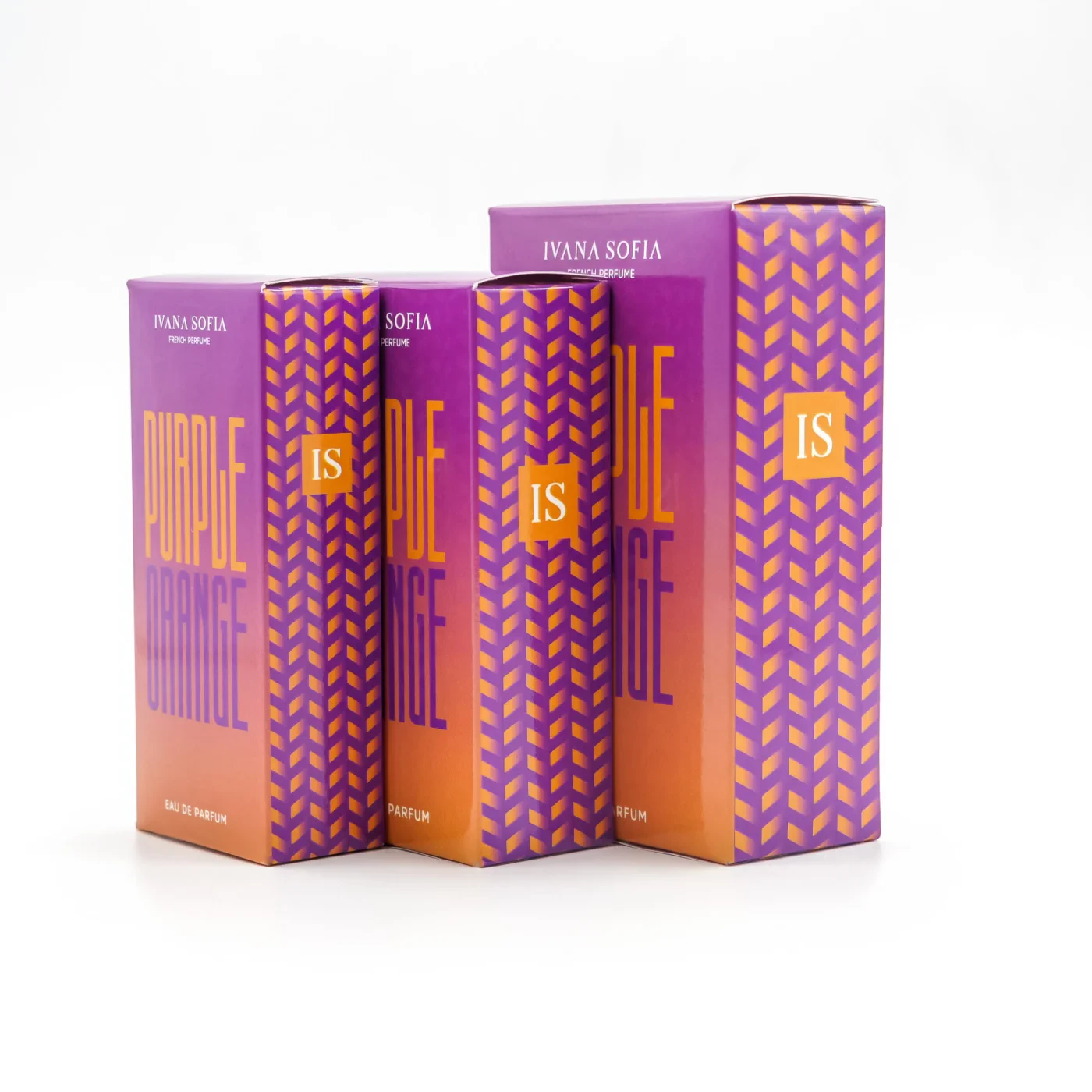 Purple Orange fragrance bottle, side view
