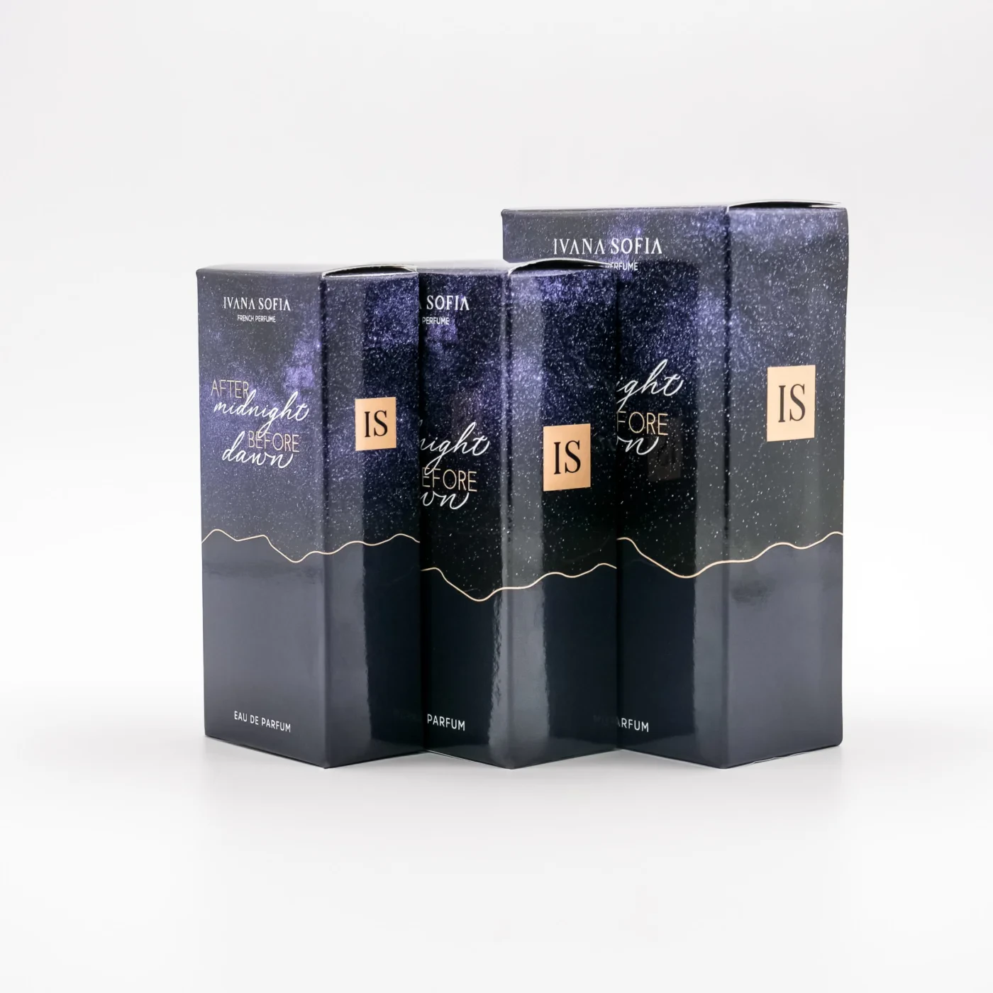 After Midnight Before Dawn fragrance bottle, side view